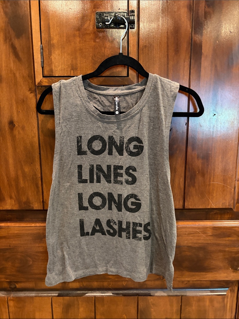 🩶 Gray Graphic Muscle Tank - "LONG LINES LONG LASHES"